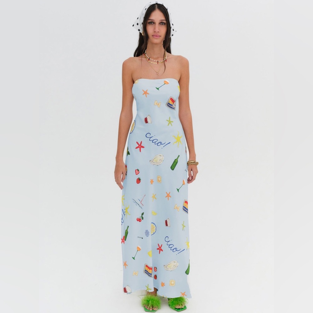 For Love And Lemons Carla Strapless Maxi Dress Blue